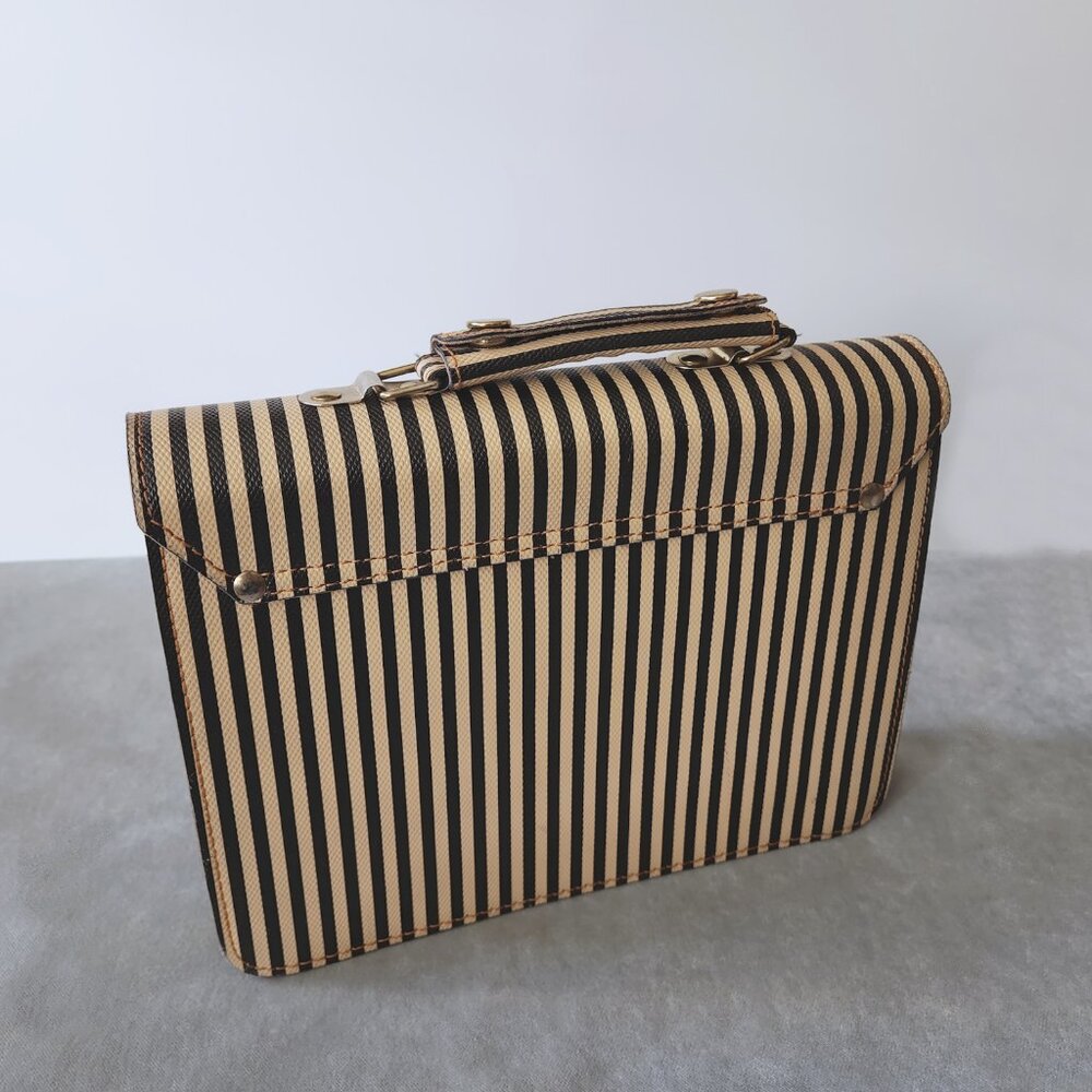 RARE 1970’s Vintage Striped Coated Leather Teens School Book Bag Satchel Korea - Picture 2 of 9